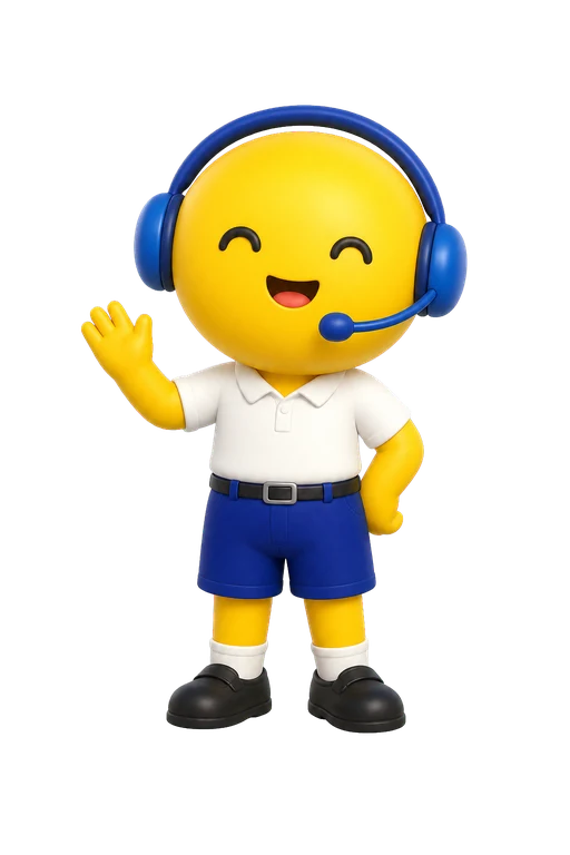 Youth and LRP help-desk mascot wearing a school uniform and headset